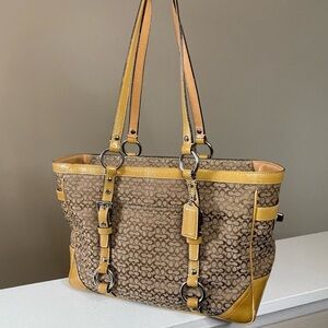 Coach Signature C Handbag Jacquard Tan Patent Leather